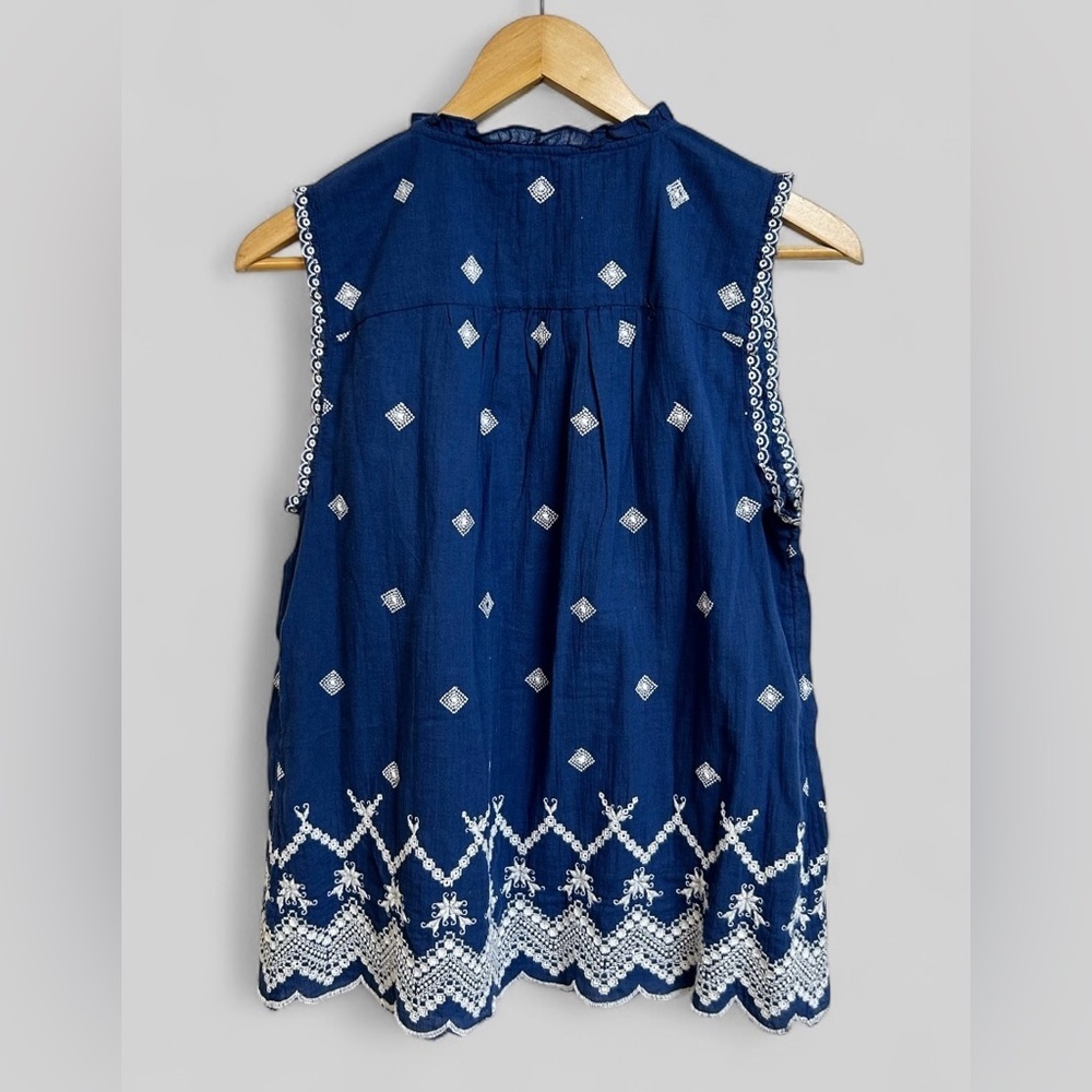 Sundance Navy Blue Boho Chic Cotton Embroidered Top Size Medium M - Picture 5 of 9